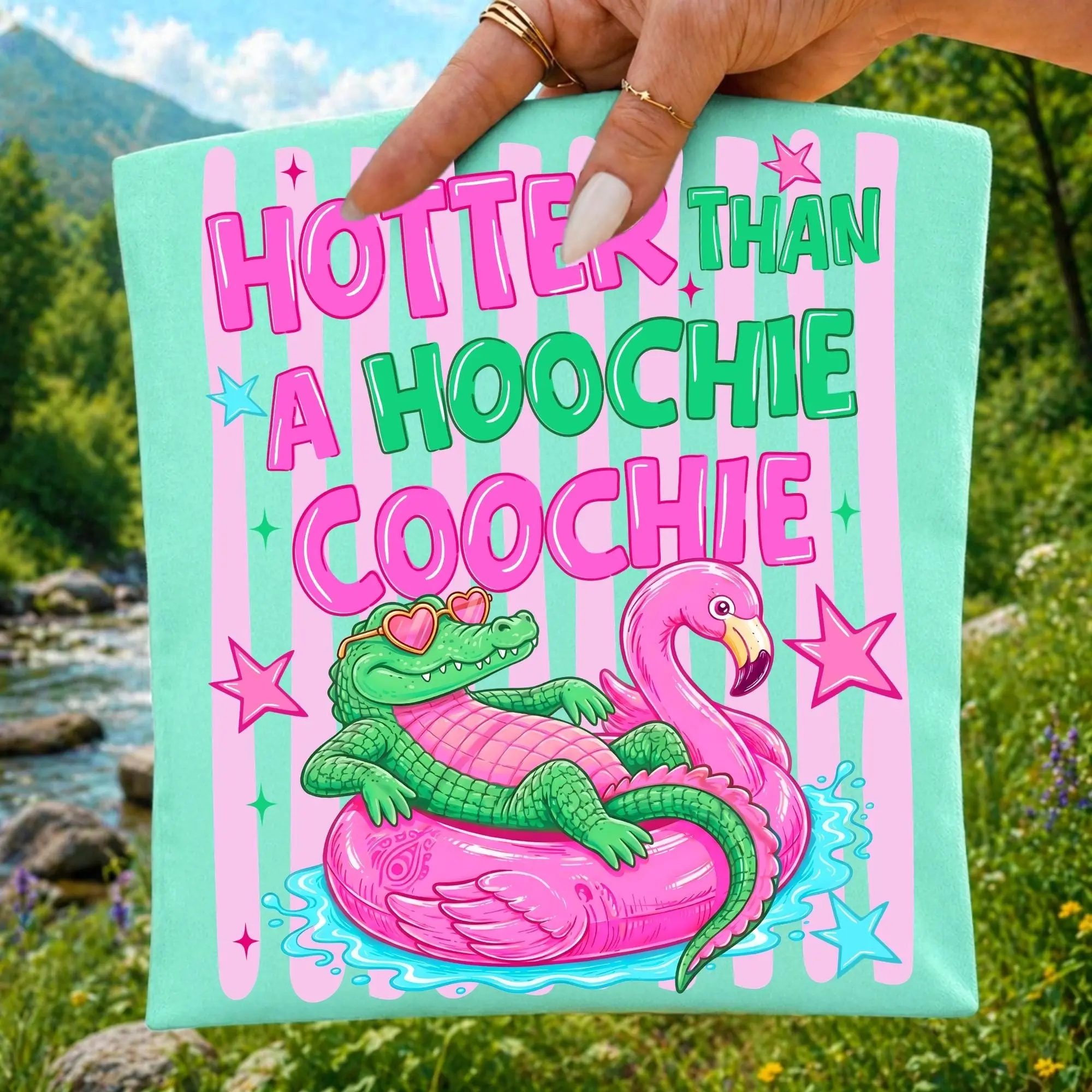 Comfort Colors® Neon Hotter Than A Hoochie Coochie T-shirt Alligator Flamingo Floatie Tee Retro Summer Gator Shirt Southern Pool Day T-shirt Beach Life