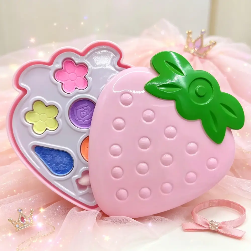 Plastic Unisex Fruit-Shape Cute Strawberry Pretend Makeup Toy Set, Washable Multicolor Pigment Palette, Makeup Brush, Portable Role-Play Cosmetic Case, Gifts for Girlfriend Holiday Birthday Gift