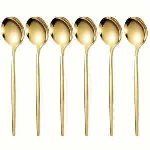 6/12 piece set of golden stainless steel spoons, elegant and smooth conical design spoons, sturdy and durable, can be washed in a dishwasher, perfect for holidays, parties and daily meals, Dinnerware Utensils