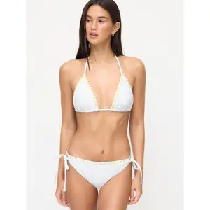 Cider Halter Neck Floral Contrasting Binding Triangle Top & Mid Rise Bottom Bikini Set