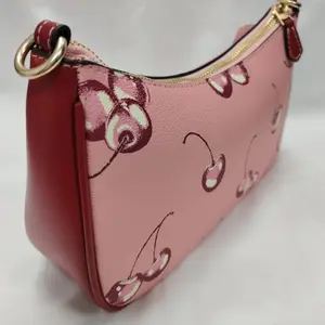 Teri 2way Shoulder Bag Pink Canvas Leather Cherry Print CR290 Outlet New