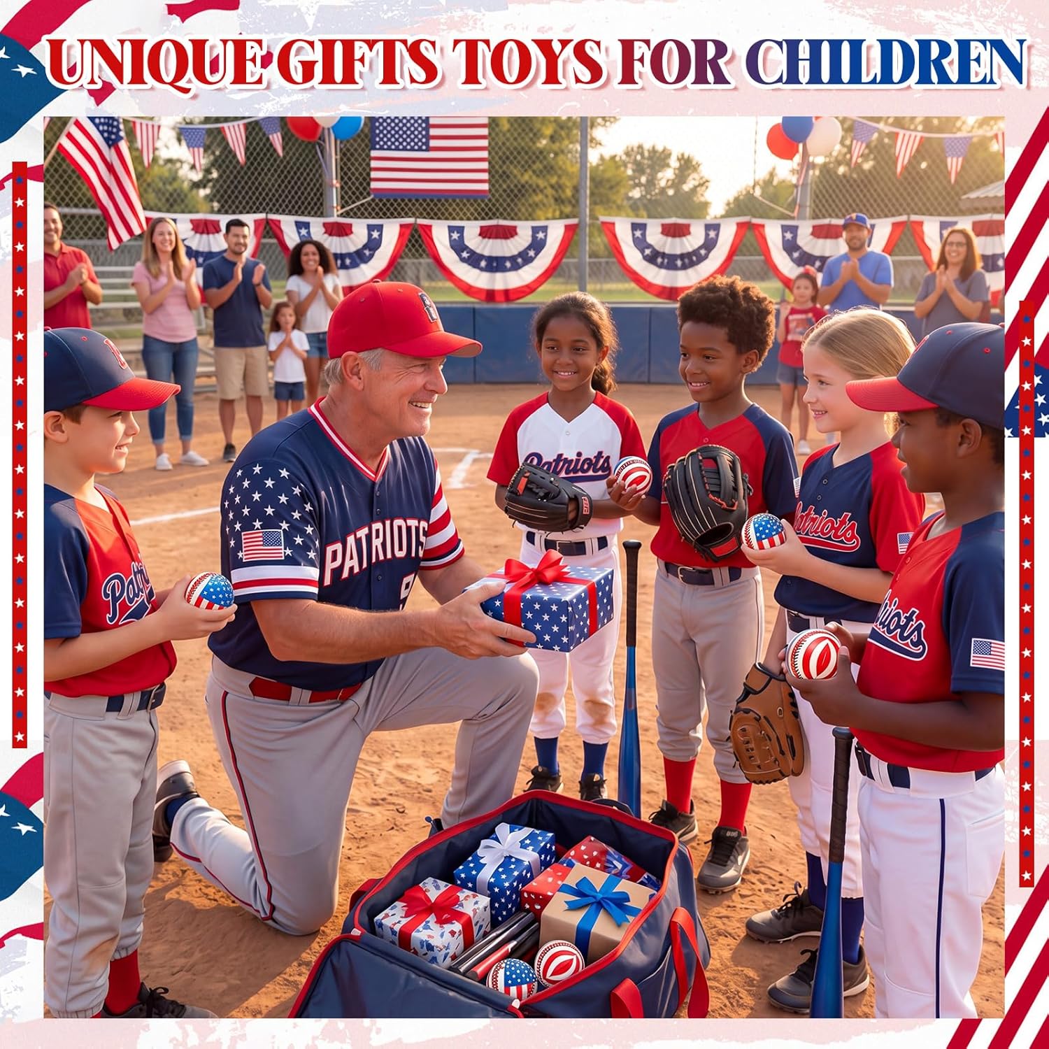 24 Pcs Unisex 4th of July Mini Patriotic Design Baseball Stress Balls - Red White Blue American Flag Foam Relief Toys, Sports Relief for 3-4 Years