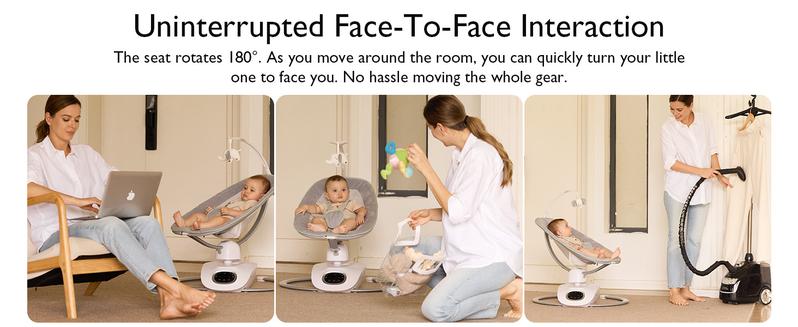 Momcozy CocoSway Baby Swing for Infants to Toddler, 3D-Motion Electric Baby Swing with 6 Motions & 4-Speeds, Remote Control, Infant Swing with 8 Preset Lullabies for Baby Boy Girl Up to 20 lbs