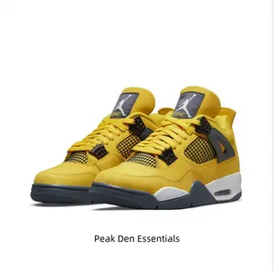 Retro Mid-Top Basketball Shoes in Yellow Nubuck Leather Upper with Black Plastic Wing Eyelets and Grey Midsole Accents