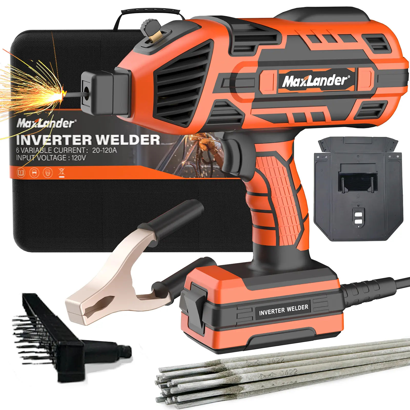 MAXLANDER Portable Stick Welding Machine - 110V 120A Handheld IGBT Inverter Welder with 5 Variable Current Adjustment, 20PCS 3/64"-1/8" Wire Rods Set Compatibility