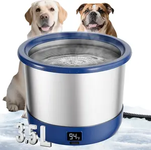 UPSKY 3.5L Heated Water Bowl Stainless Steel Outdoor Dog Bowl with Adjustable Temperature 86°F to 106°F Anti-Chew Cord Large Capacity Pet Slow Drinking Dish for Winter