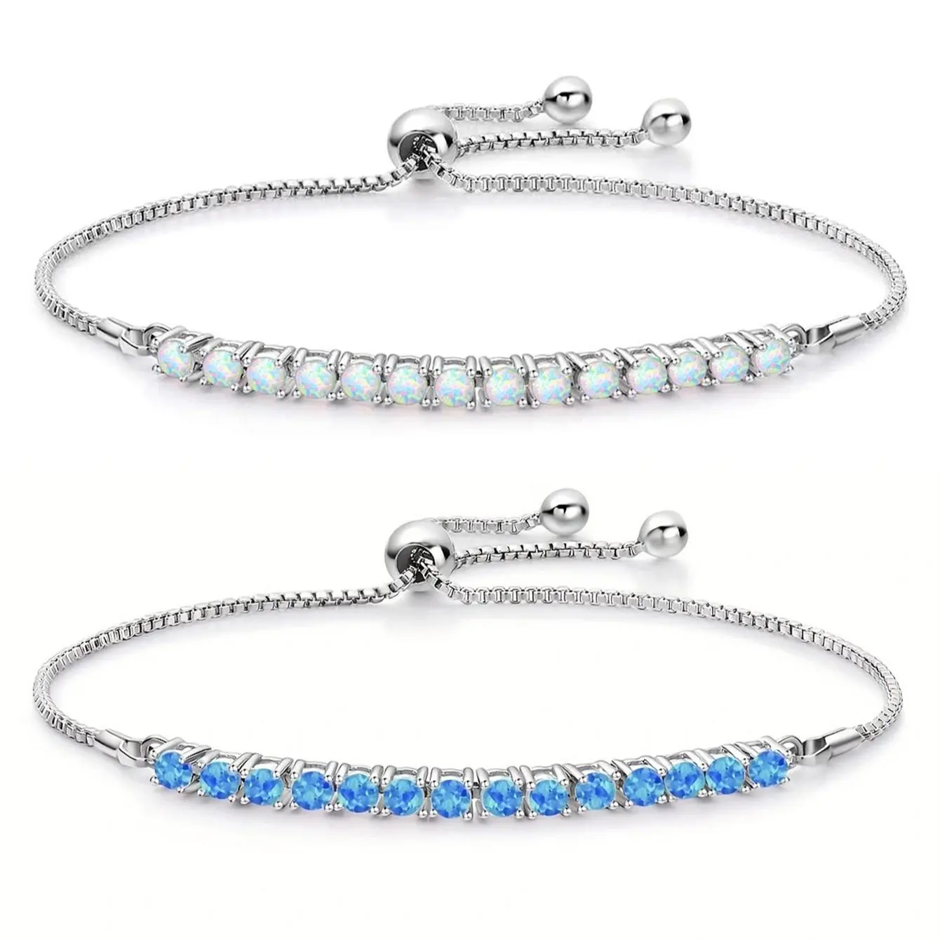Elegant Scalable Opal Tennis Charm Bracelet For Women Blue and White Opal Birthstone Friendship Bracelets Gift Mother’s Day Gift