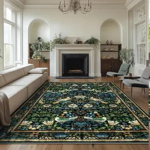 Vintage Floral & Bird Pattern Rug, Floral Area Rug, Flower Pattern Rugs, 1 Count Non-slip Soft Floor Mat, Decorative Carpet for Home Living Room Bedroom Study Room