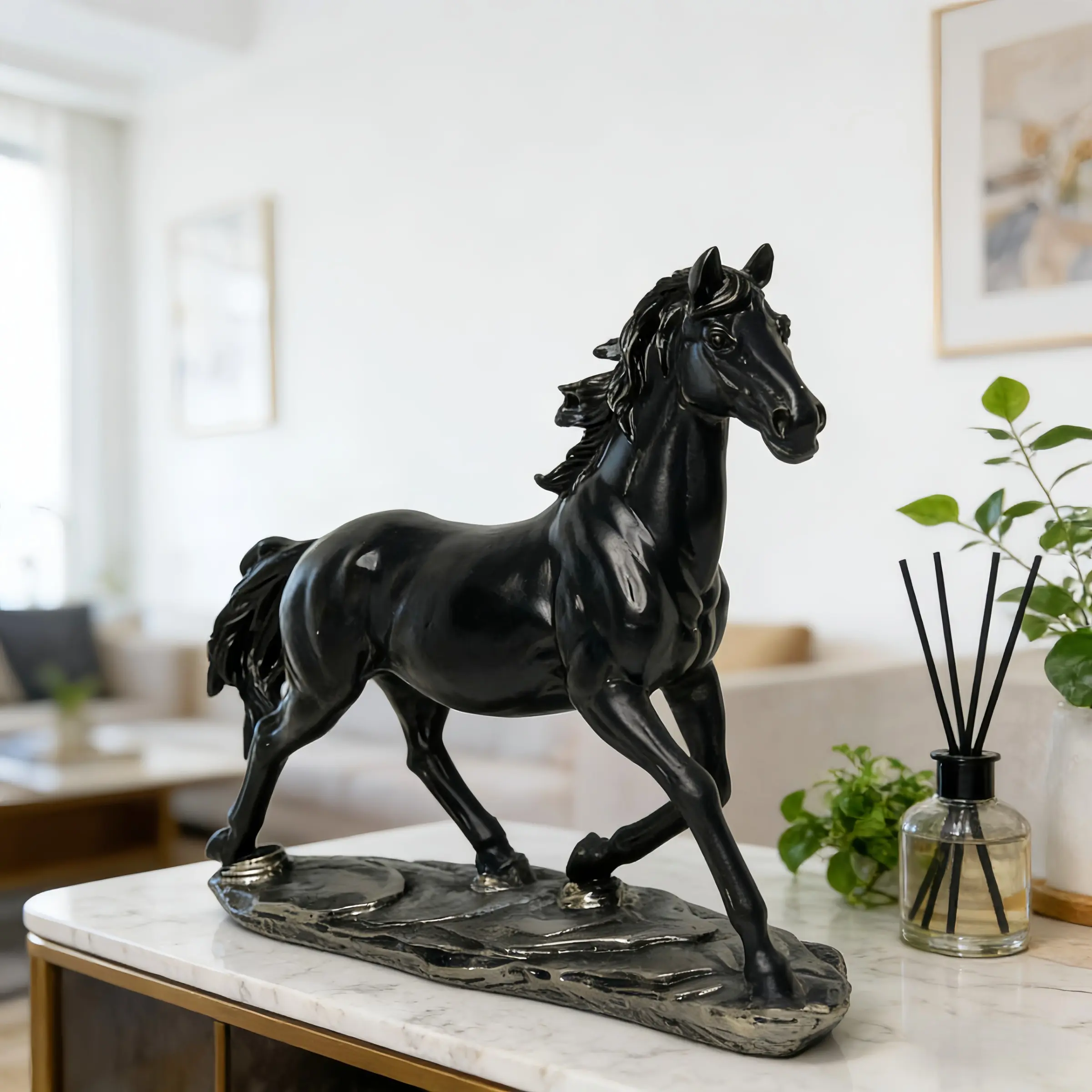 Bold Retro Resin Vintage Running Pose Horse Sculpture - Decorative Metal Table Decor, Indoor Figurines, Symbol of Success & Strength, Ideal Dad Gift, Durable Home Office Collectible