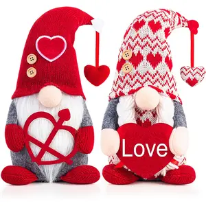 Valentines Day Decorations -Valentines Day Gnome Decor Gifts, Handmade Plush Gnome Couple with Heart and "Love" Heart, Romantic Red Valentines Day Gift for