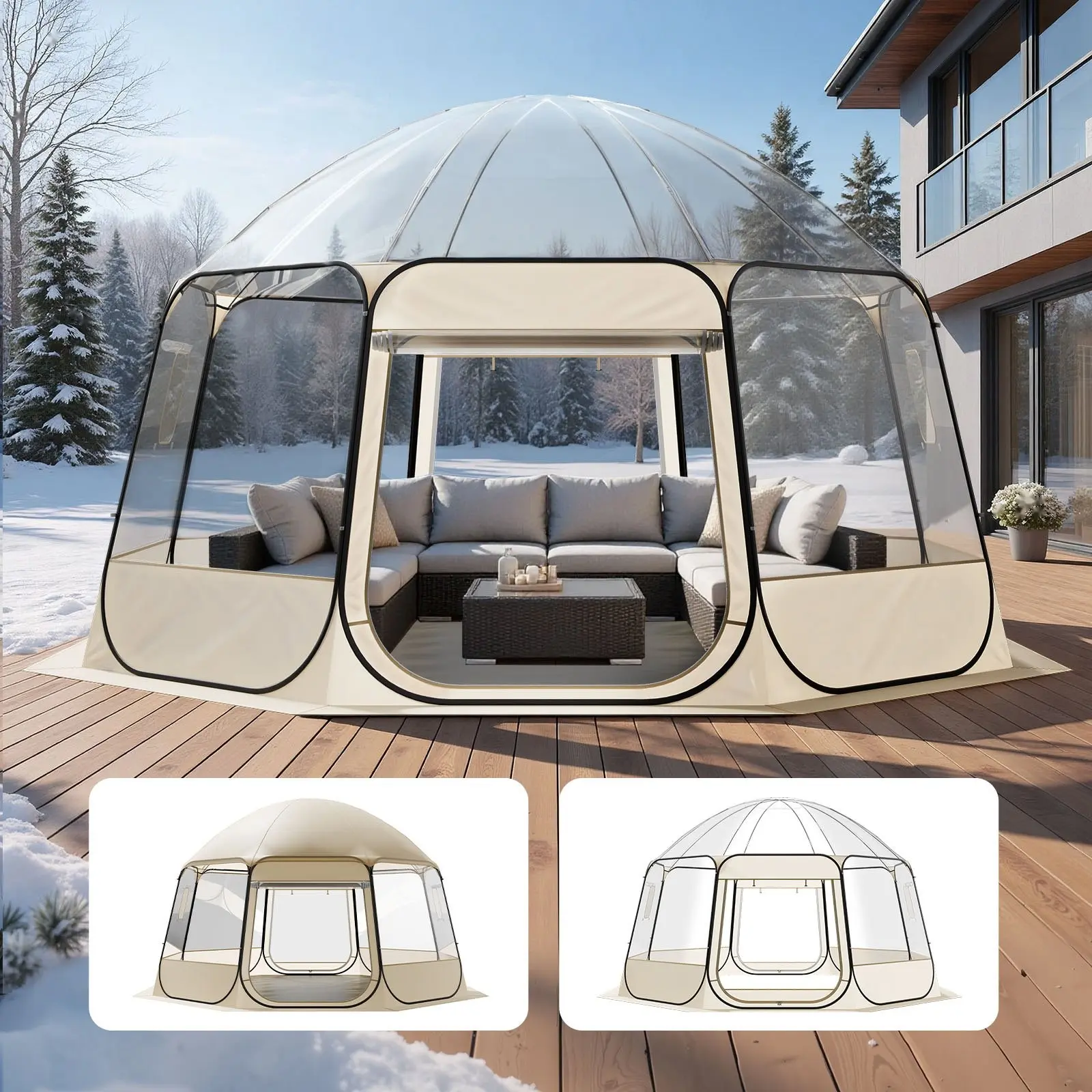 Pop Up Bubble Tent 15 x 13.8 Ft Waterproof UV-Resistant Clear Camping Shelter For Outdoor Garden Dome Igloo Tent With Windows And 540° Panoramic View, Easy Setup Family Patio Backyard Shade