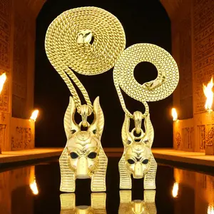 Egyptian God Anubis Pendant & 2mm 20" Box Chain , 4mm 24" Cuban Chain Hip Hop Jewelry 2 Necklace Set