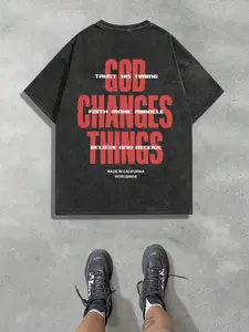 TikMen Pure Cotton Vintage Religious Embroidered Print Short Sleeve T-Shirt, Summer Half Sleeve Top, Fitted Casual Style