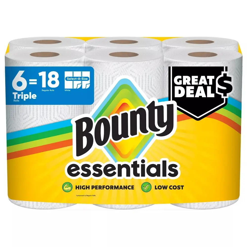 Bounty Essentials Select-A-Size Paper Towels - 6 Triple Rolls - 2-Ply - 162 Sheets