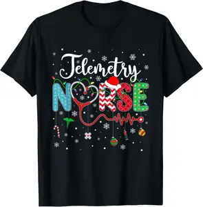 100% Cotton Merry Christmas Nurse Telemetry Nurse Christmas Pattern T-Shirt