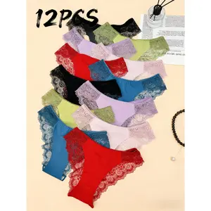 12PCS New Arrival: Low-Waist Lace Panties elegant festival full of vitality/energetic plus-size briefs commuting holiday high elasticity/highly stretchy travel leak-proof thin and breathable sitting f Womenswear Activewear Basic Minimalist