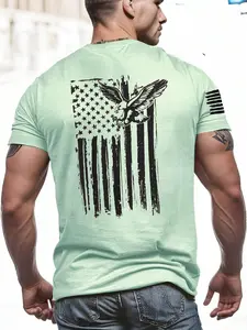 Men's Plain & Eagle & Striped & Geometric & Animal Print Round Neck Tee, Regular Fit Casual Short Sleeve Crew Neck T-Shirt for Summer, Fashion Men's Top for Daily Wear