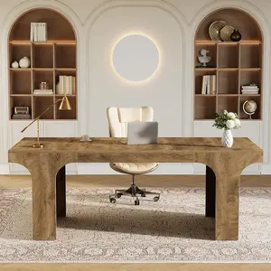Tribesigns Executive Desk, 70.87" Large Rustic Workspace, Computer Desk with Arched Design for Home Office, Wooden Writing Table