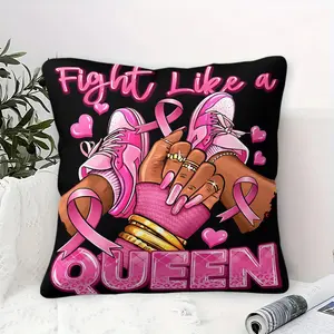 Fight Like Queen Resilient Pink Ribbon Throw Pillow with Inner Cushion, Soft Padded Cushion,45cm Square,Zipper Closure,Black Gold Evokes Regal Elegance,Emotional Support Social Advocacy,Decor Bedroom & Sofa, Cozy Soft Furnishing, Durable Cushions