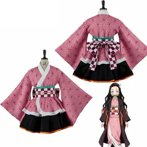 Anime Demon Slayer Cosplay Kamado Nezuko Costume Kimono Dress Uniform for Adult Women Party Womenswear