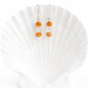 Orange Crystal Bead Drop Earrings