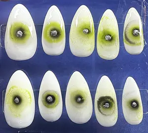 Astral Eye Hand-painted Blooming Gel Handmade Reusable Press-On Nails Set   Medium-bright Green Deep Onyx Black Metallic Silver Star Après Gel-X Tips High-gloss Finish One-of-a-Kind Wearable Art