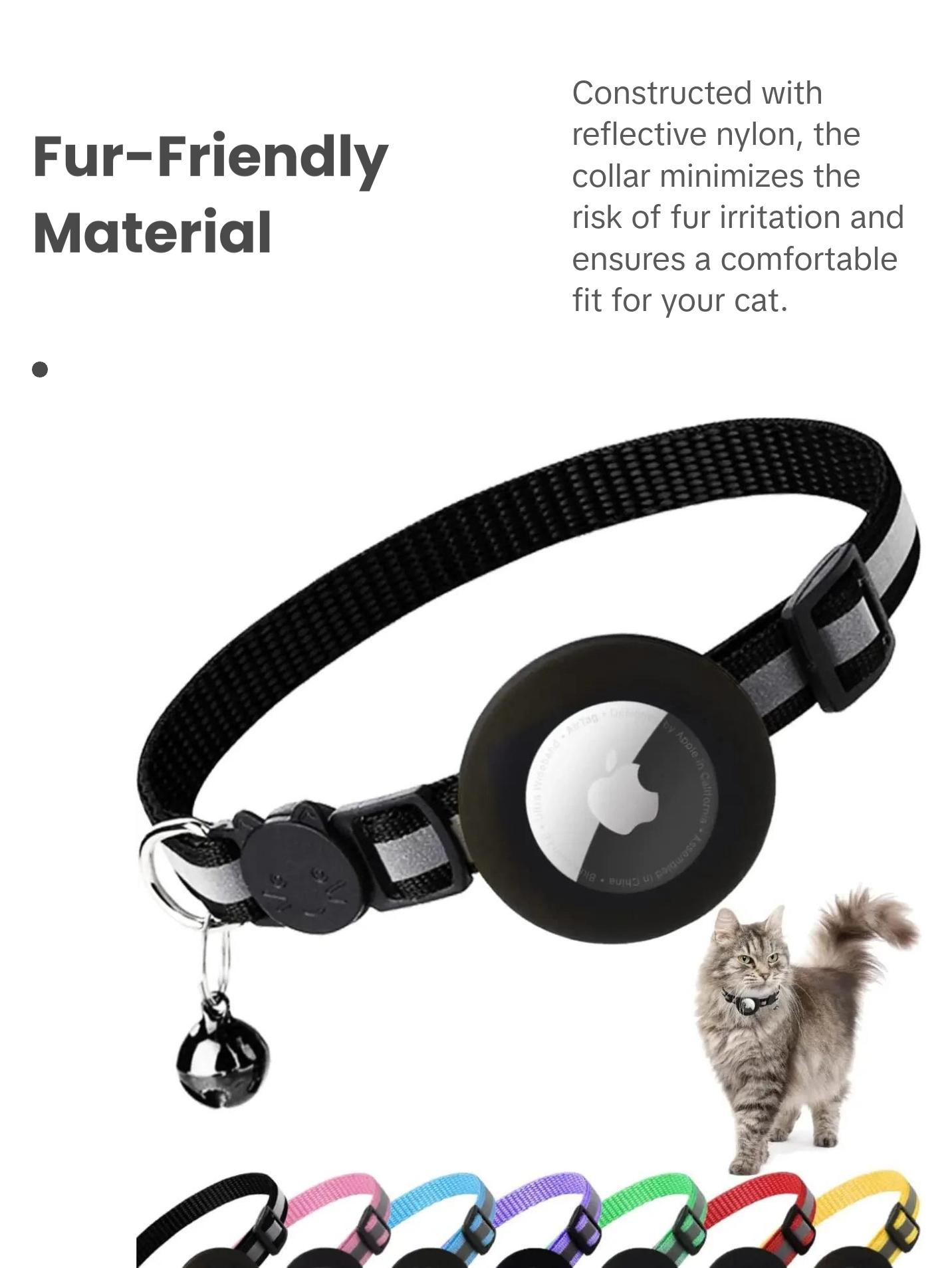 ATUBAN Reflective Breakaway Cat Collar with Apple AirTag Holder and Bell for Kittens, 0.4 Inches