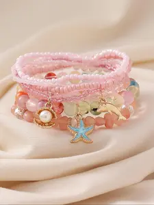 Boho Style Mermaid & Starfish & Dolphin Design Beaded Bracelet, Fashion Colorful Beaded Bracelet for Women & Girls, Trendy All-match & Exquisite Jewelry for Birthday Gift