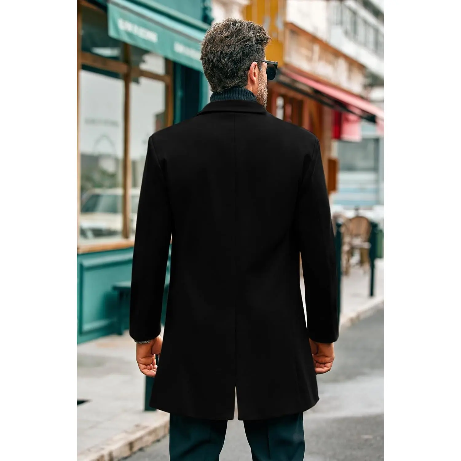 PASLTER Mens Mid Long Trench Coat Slim Fit Winter Pea Coat Single