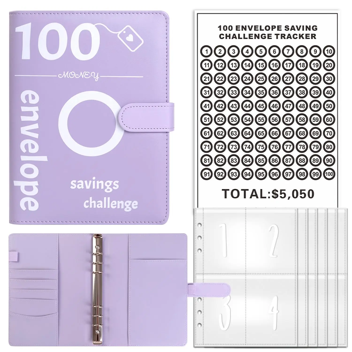 A5 Money Saving Challenge Binder, 1 Count Portable Envelope Challenge Saving Money Binder, Personal Budget Organizer for Budgeting and Saving Money, O