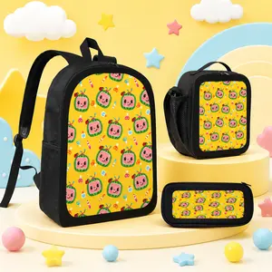 Cocomelon Cute Cartoon 3PCS Backpack Set, Lightweight Large Capacity Backpack with Lunch Bag & Pencil Case, Kawaii Travel Daypack for Daily Carry