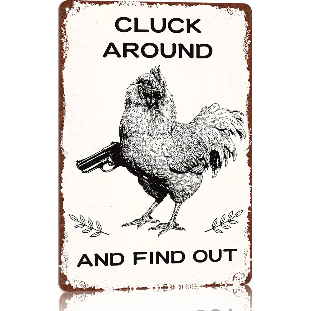 8x12 Inch Funny Chicken Aluminium Sign - Rustic Design Home Decor Product, Durable Rust-Resistant Vintage Farmhouse Decoration for Chicken Coop, Easy to Install Perfect Gift Yard Sign