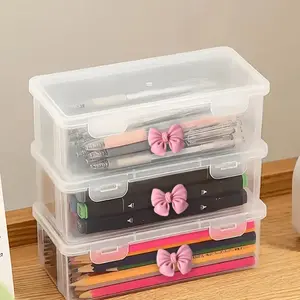 Transparent Desktop Storage Box, Cosmetic Organizer, Accessories Holder, Travel Sample Container, Large Capacity Pencil Pen Stationery Case
