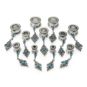 Turquoise Howlite Dangle Charm Stainless Steel Tunnel Plugs