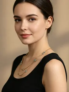 A layered necklace with double layered turquoise star shaped decorations, creating a delicate and intellectual texture with staggered layers, suitable for various scenarios such as daily commuting, light business, and dating.