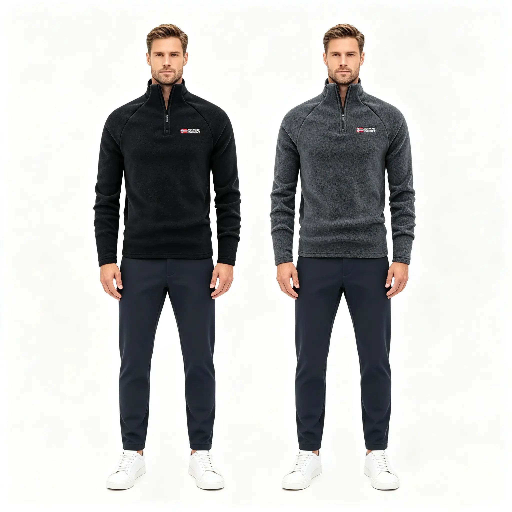 Men's 2-Piece Polyester Fleece Pullover Set, Quarter-Zip Raglan Sleeve Tops, Warm, Windproof & Breathable for Golf, Hiking, Male, Polyester Clothes, Fleece Set