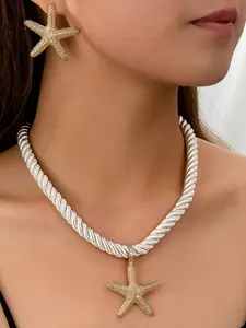 Starfish Pendant Necklace for Women & Girls, Chunky Rope Chain, Fashion Jewelry for Party, Daily Clothing Decor, Trendy All-match & Exquisite Jewelry for Birthday Gift, Star Shine Necklace