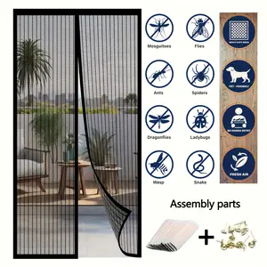 Summervibes1pc Magnetic Self-Closing Insect Screen Door Curtain | No Drilling Required | Black Striped Design | Cat-Scratch Resistant and Durable | Ideal for Bedrooms, Kitchens, Garages, and Hotels | Modern Privacy Screen Door