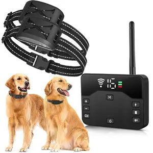 2 in 1 Wireless Dog Fence System Electric Pet Containment Collar with Remote Training 16 Levels Adjustable Range IPX6 Waterproof Vibration Shock Beep