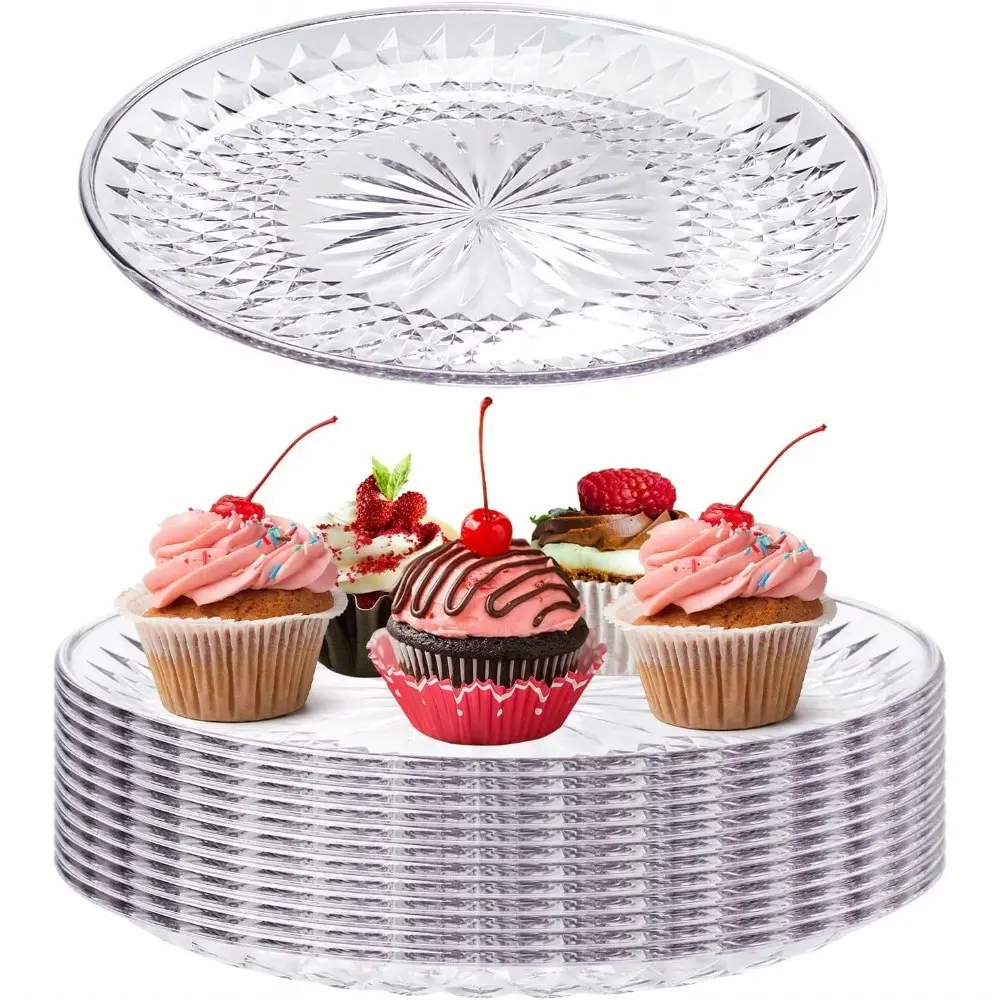 12 Pcs 12" Clear Plastic Serving Platters for Food, Cake, Cookies, and Fruits. Perfect for Parties and Weddings