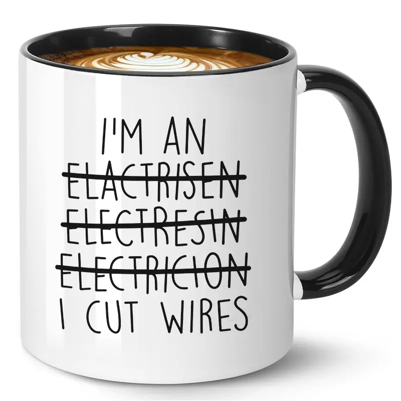 Electrician Coffee Mug, 11oz Ceramic Cup, Funny Gift for Electricians, Work Birthday Christmas Present, Men Women Coworkers