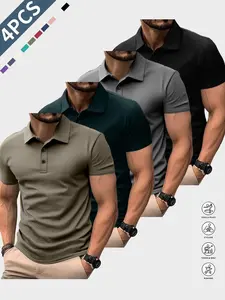 4-Pack Men's Stretch Slim Fit Polo Shirts, Business Casual Style, Waffle Fabric Breathable Quick-Dry, Summer Wear Sports Leisure Tops