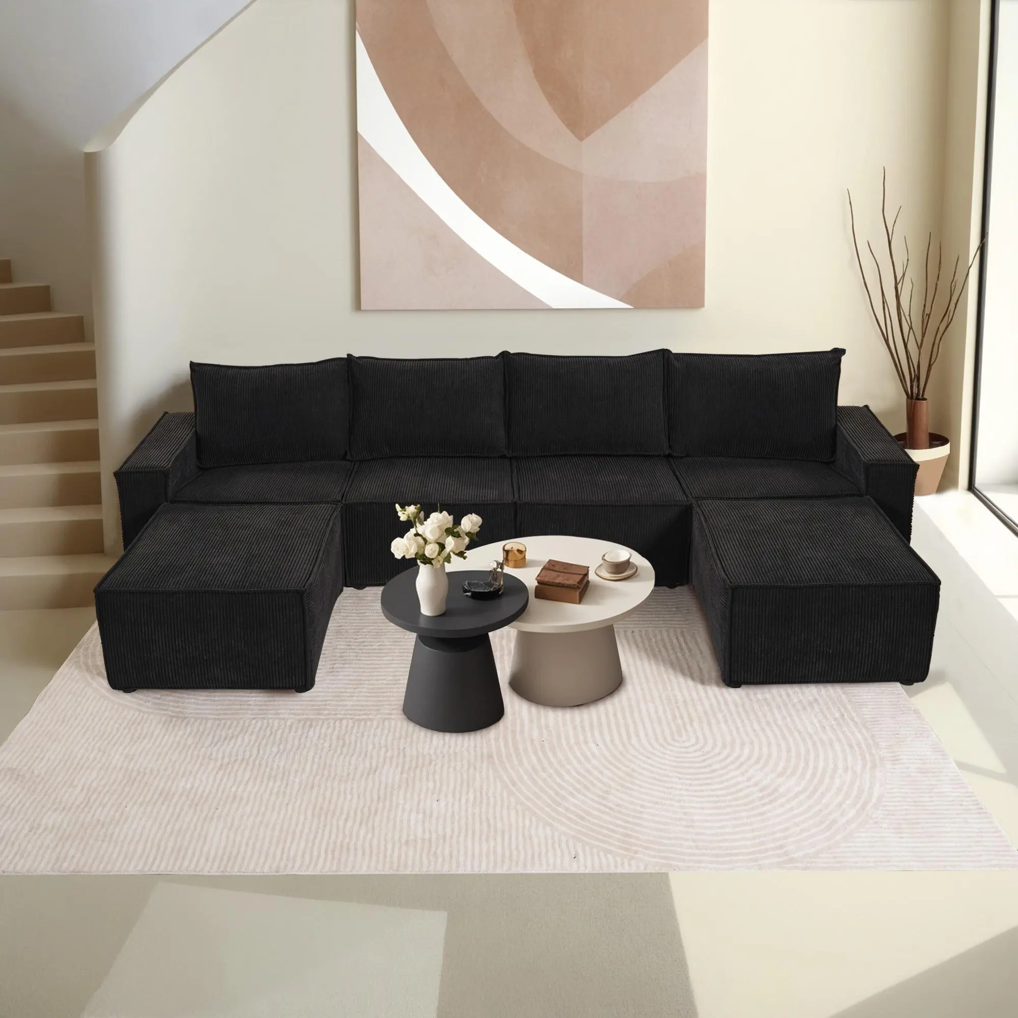 Sectional Cloud Couch, U Shaped Sofa with 2 Ottoman, Modular Oversized Couch for Living Room Apartment, Modern Comfy Sofa, Free Combination