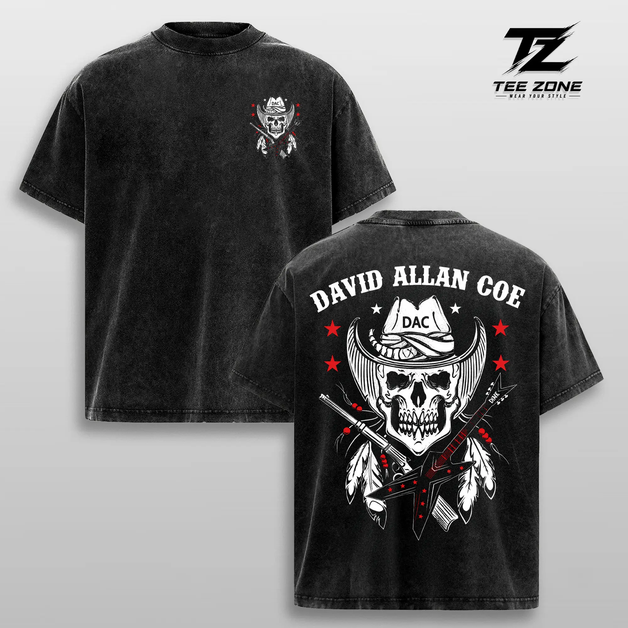 David Allan Coe Vintage Washed Oversized Graphic Tee Heavyweight Cotton Outlaw Country Shirt Double Sided Western Biker Streetwear