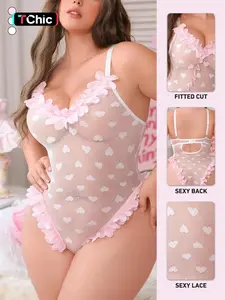 Valentine's Day Floral Lace Patchwork Plus Size Bodysuit, No Steel Cup, Sexy One-Piece Underwear, Slim-Fitting, All Seasons