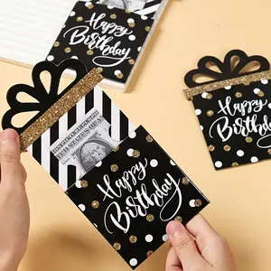 3pcs Uniquely Shaped Elegant Gift Box, Black and Gold Birthday Banknote Card, Birthday Party Cash Gift Envelope, Cash Box, Birthday Gift Wrapping Card