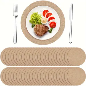 Bohemian Farmhouse Round Placemats, Vintage Linen Table Mats, Diameter 30.48 Cm, Reusable and Easy Clean, Perfect for Home Decor, Kitchen Decorative Placemat