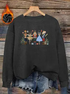 Women's Nutcracker Print Sweater, Long Sleeve Round Neck Pullover, Soft Elastic Fabric, Casual Fall & Winter Top, Daily Wear