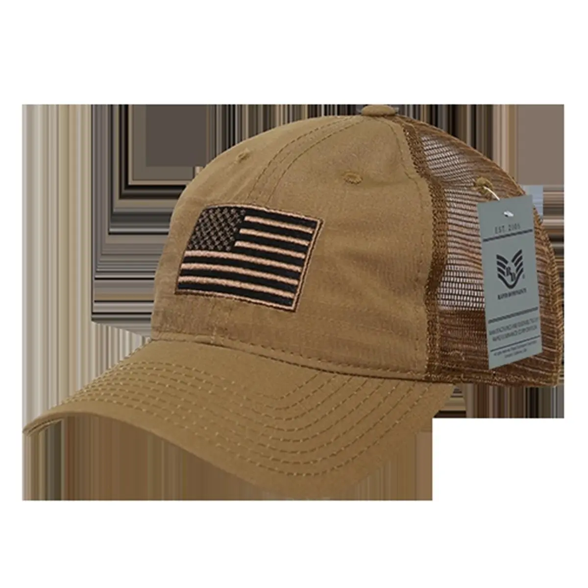 212 MAIN Classic Casual Flag-Themed Trucker Cap - USA Flag Embroidered, Cotton Ripstop Tear-Resistant Fabric, Cotton Sweatband, Adjustable Relaxed Fit, 1 Size, Coyote Color