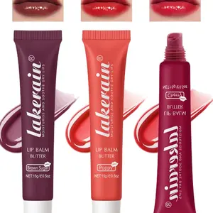 Hydrating Butter Tint Lip Balm-3 Colors Dark Red Brown Professional Makeup Shine Plumping Lip Gloss, Long Lasting Moisturizing Non-Sticky Jelly Glow Reviver Fat Lip Oil, Gift for Women Girl-Set B